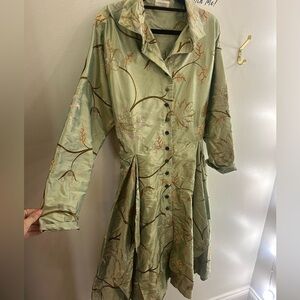 Krista Larson satin green stitched floral jacket